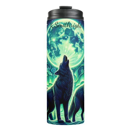 Emerald Moon Wolf Pack Howling Thermosbecher (Vorderseite)