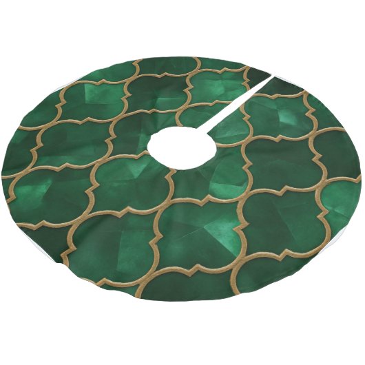 Emerald Moroccan Pattern – Luxury Style Polyester Weihnachtsbaumdecke (Schrägansicht)