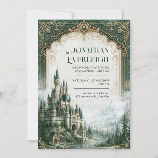 Emerald Mountain Castle Hochzeit Einladung (Vorderseite)