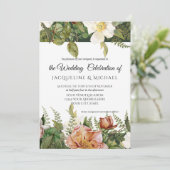 Emerald n Blush Floral Ivory Peony Rose Wedding Einladung (Stehend Vorderseite)