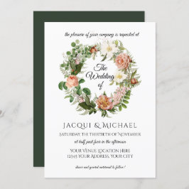Emerald n Blush Ivory Rose w Fern Wreath Wedding Einladung
