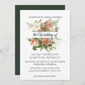 Emerald n Blush Peony, Rose w Fern Wreath Wedding Einladung (Vorne/Hinten)