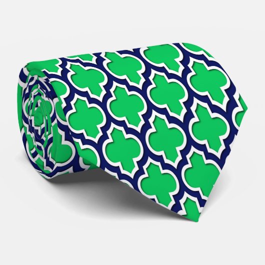 Emerald, Navy Blue White, marokkanischer Quatrefol Krawatte (Gerollt)