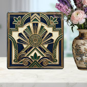 Emerald Navy Gold Art Deco Sun Rays Geometric Fliese