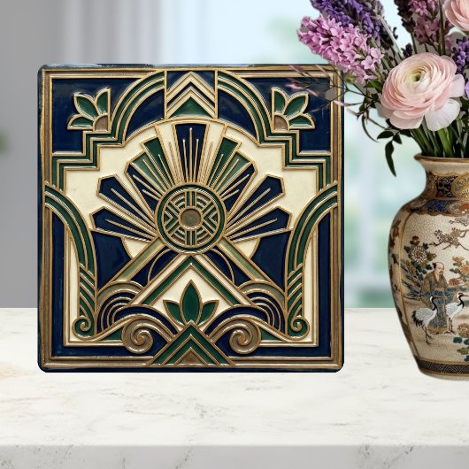 Emerald Navy Gold Art Deco Sun Rays Geometric  Fliese