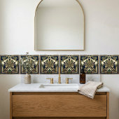 Emerald Navy Gold Art Deco Sun Rays Geometric  Fliese