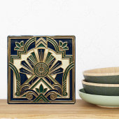 Emerald Navy Gold Art Deco Sun Rays Geometric  Fliese