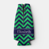 Emerald Navy LG Zickzack Navy Blue Name Monogram Flaschenkühler (Rückseite)