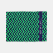 Emerald Navy LG Zickzack Navy Blue Name Monogram Fleecedecke (Vorderseite (Horizontal))
