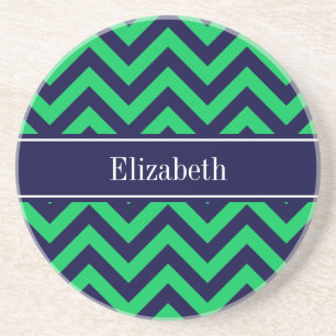 Emerald Navy LG Zickzack Navy Blue Name Monogram Untersetzer