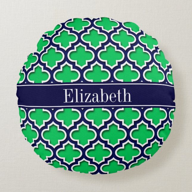 Emerald Navy Marokkanisch #5DS Navy Name Monogram Rundes Kissen (Vorderseite)