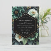 Emerald Nocturne Flora Hochzeit Einladung (Stehend Vorderseite)
