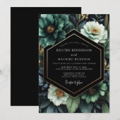 Emerald Nocturne Flora Hochzeit Einladung (Vorne/Hinten)