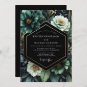 Emerald Nocturne Flora Wedding Einladung (Vorne/Hinten)