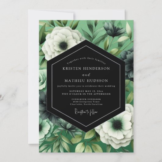 Emerald Noir Anemonen-Hochzeit Einladung (Vorderseite)