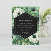 Emerald Noir Anemonen-Hochzeit Einladung (Stehend Vorderseite)