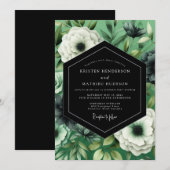 Emerald Noir Anemonen-Hochzeit Einladung (Vorne/Hinten)