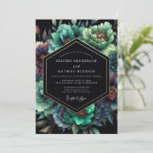 Emerald Noir Bloom Hochzeit Einladung (Stehend Vorderseite)