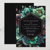 Emerald Noir Bloom Hochzeit Einladung (Vorne/Hinten)