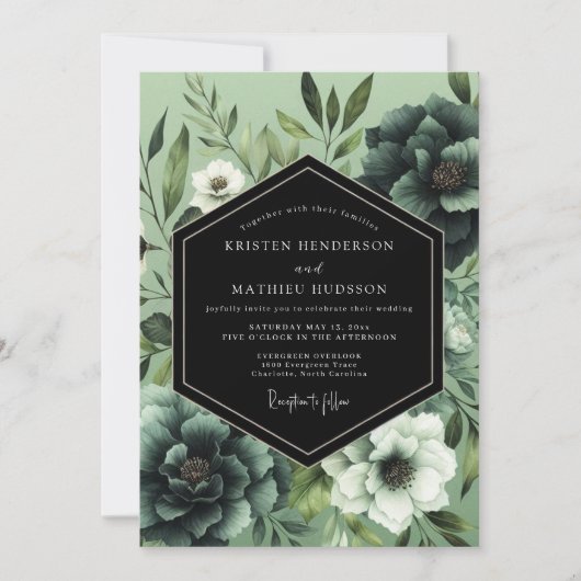 Emerald Noir Botanische Hochzeit Einladung (Vorderseite)