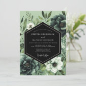 Emerald Noir Botanische Hochzeit Einladung (Stehend Vorderseite)