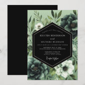 Emerald Noir Botanische Hochzeit Einladung (Vorne/Hinten)