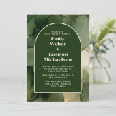 Emerald Olive Green Gold Floral Arch Wedding Einladung (Stehend Vorderseite)