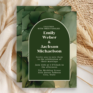 Emerald Olive Green Gold Floral Arch Wedding Einladung