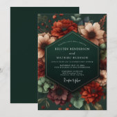 Emerald Opulent Bloom Wedding Einladung (Vorne/Hinten)