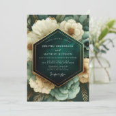 Emerald Opulent Bloom Wedding Einladung (Stehend Vorderseite)