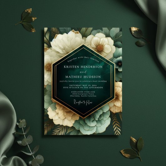 Emerald Opulent Bloom Wedding Einladung
