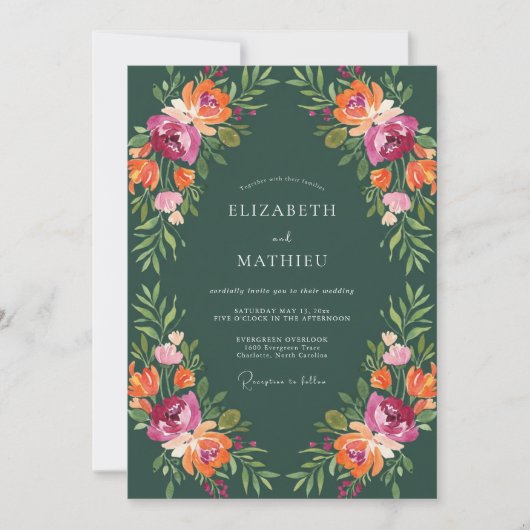 Emerald Orange Blütenhochzeit Einladung (Vorderseite)