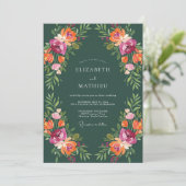 Emerald Orange Blütenhochzeit Einladung (Stehend Vorderseite)