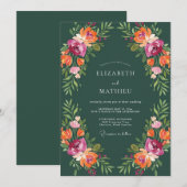 Emerald Orange Blütenhochzeit Einladung (Vorne/Hinten)