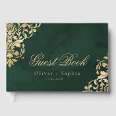 Emerald Ornate Victorian Green and Gold Wedding Gästebuch (Vorderseite)