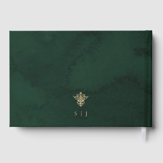 Emerald Ornate Victorian Green and Gold Wedding Gästebuch (Rückseite)