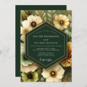 Emerald Painterly Bloom Wedding Einladung (Vorne/Hinten)