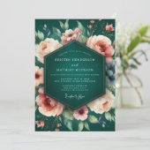 Emerald Peach Baroque Wedding Einladung (Stehend Vorderseite)