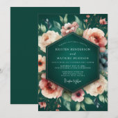 Emerald Peach Baroque Wedding Einladung (Vorne/Hinten)