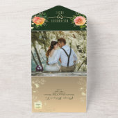 Emerald Peach Rose Floral Wedding All In One Einladung (Außenbereich)