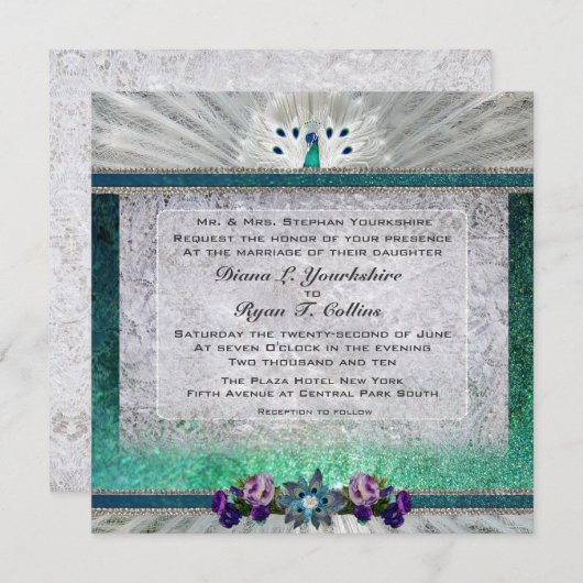 Emerald Peacock Einladung (Vorne/Hinten)