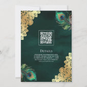 Emerald Peacock Feathers QR Code Muslim Wedding Einladung (Rückseite)