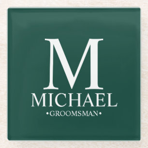 Emerald Personalisiert Monogram und Name Trauzeuge Glasuntersetzer