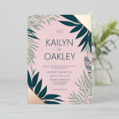 Emerald Pink Foliage Green Wedding Rose Gold Folieneinladung (Stehend vorne)