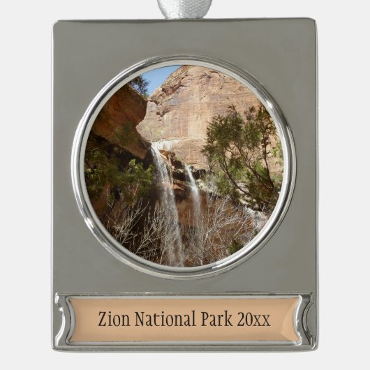 Emerald Pool Falls I aus dem Zion National Park Banner-Ornament Silber (Vorderseite)