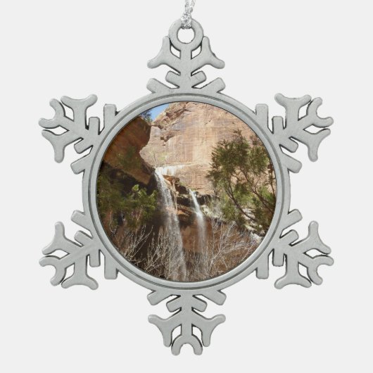 Emerald Pool Falls I aus dem Zion National Park Schneeflocken Zinn-Ornament (Vorderseite)