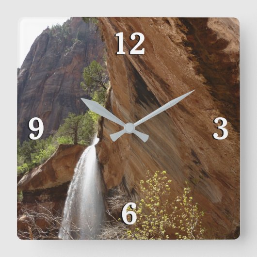 Emerald Pool Falls III von Zion National Park Quadratische Wanduhr (Vorderseite)