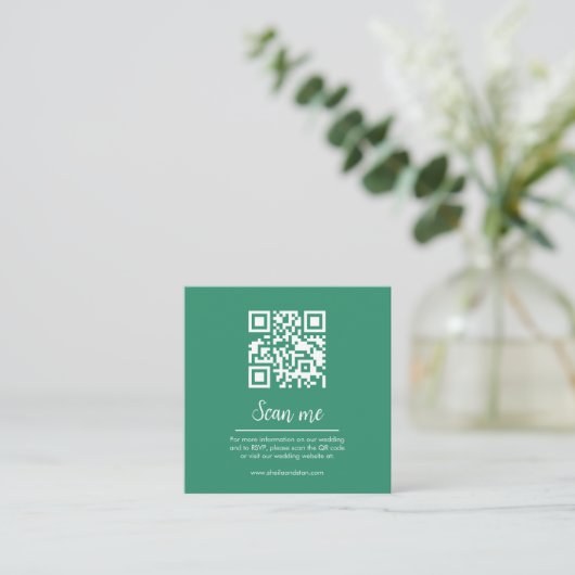 Emerald QR Code Wedding Website Enclosure Card Begleitkarte (Stehend Vorderseite)