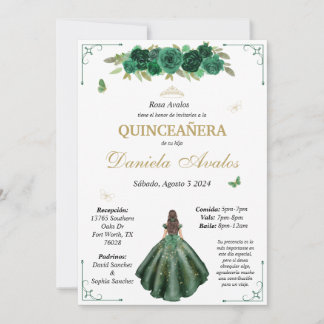Emerald Quinceañera Einladung auf Spanisch