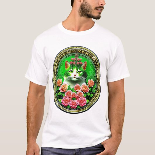 Emerald Rose Cat Medallion T-Shirt (Vorderseite)